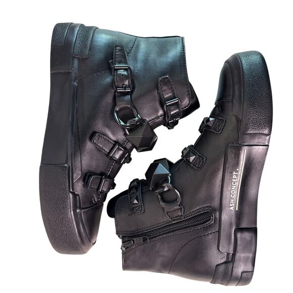 ASH Sneaker Boot Studded Galaxy Chain Women's EU 36 US 5.5-6 M Black Leather Zip - Picture 13 of 14